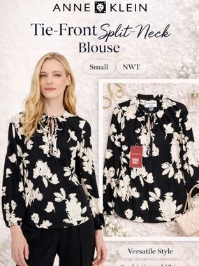 Anne Klein Long Sleeve Floral Print Top XS NWT Office Blouse